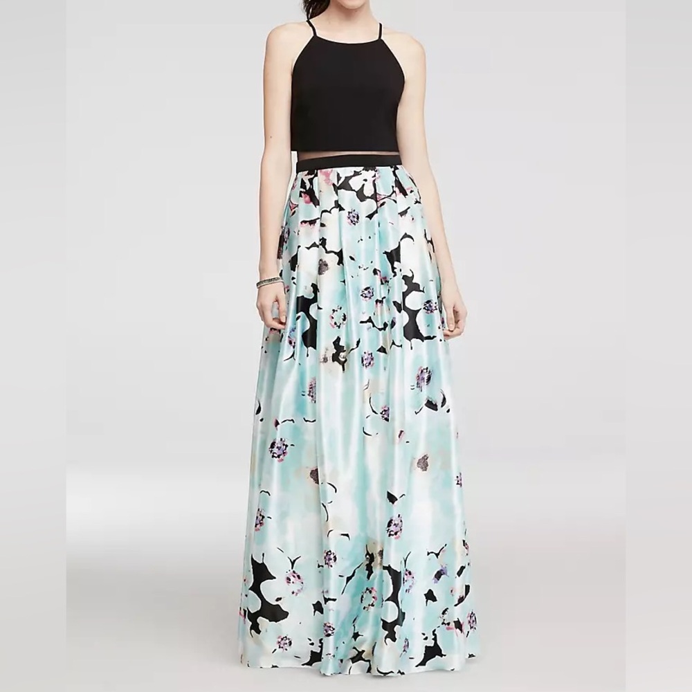 Betsy & Adam Floral Satin Ball Gown | Illusion Waist | Size 6